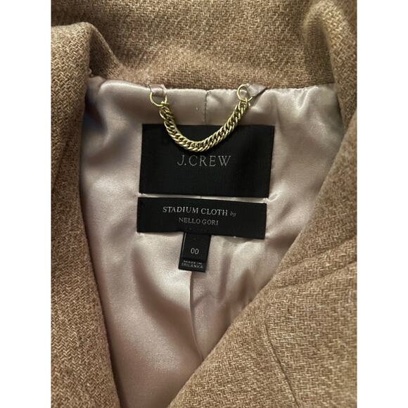 J Crew Cocoon Coat Stadium Cloth Tan Beige Mid Length Full Zip Outerwear 00 - Picture 3 of 4